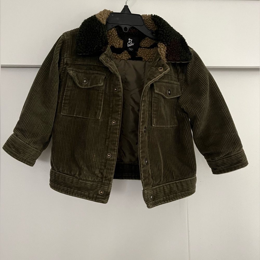 Art Class Olive Green Corduroy Jacket Sherpa collar Size 2T
